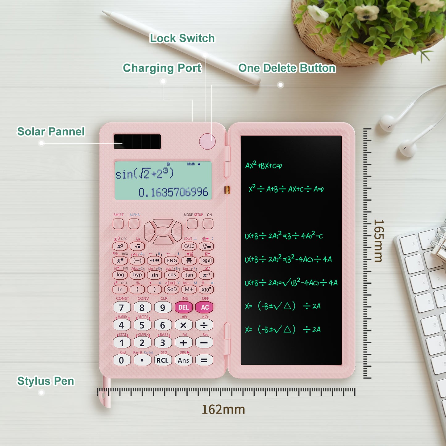ROATEE Rechargeable 991ES MAX 417 Functions Scientific Calculator with Writing Pad(Pink)