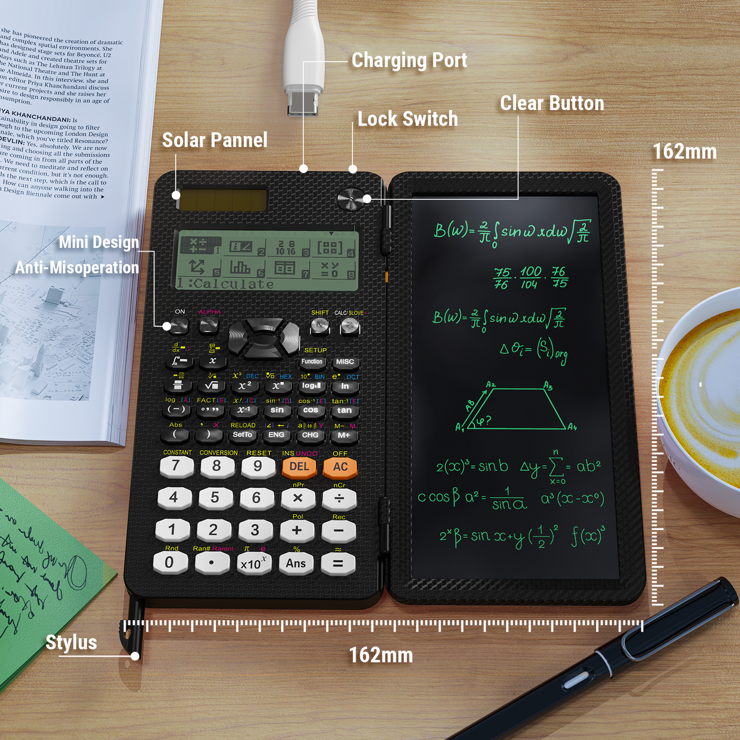 ROATEE Rechargeable 991EX 552 Functions Scientific Calculator with Writing Pad(Black)