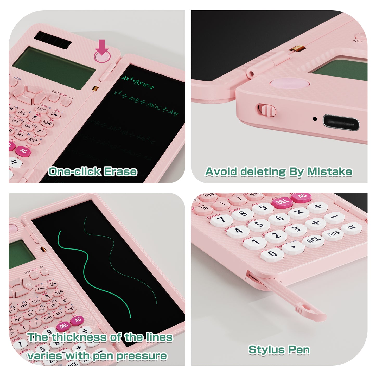 ROATEE Rechargeable 991ES MAX 417 Functions Scientific Calculator with Writing Pad(Pink)