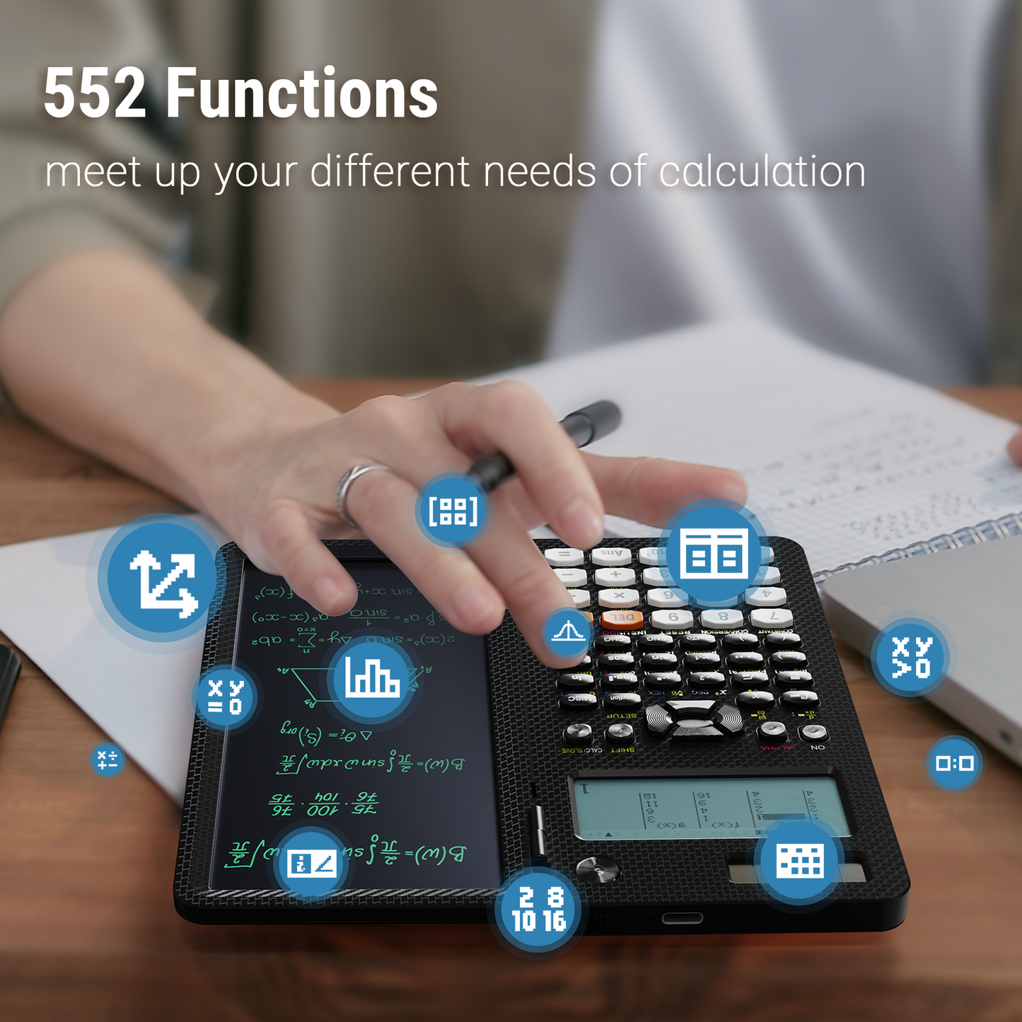 ROATEE Rechargeable 991EX 552 Functions Scientific Calculator with Writing Pad(Black)