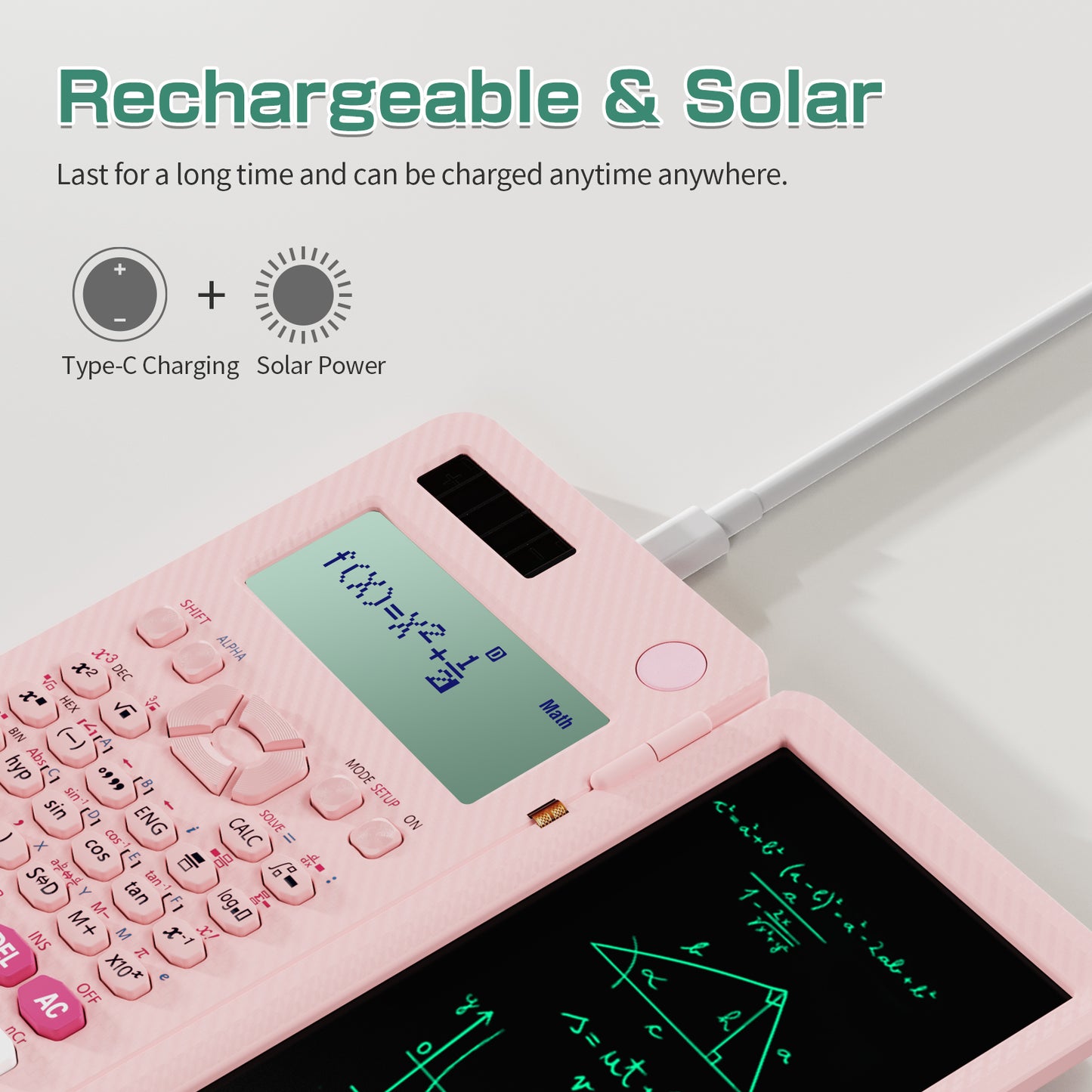 ROATEE Rechargeable 991ES MAX 417 Functions Scientific Calculator with Writing Pad(Pink)