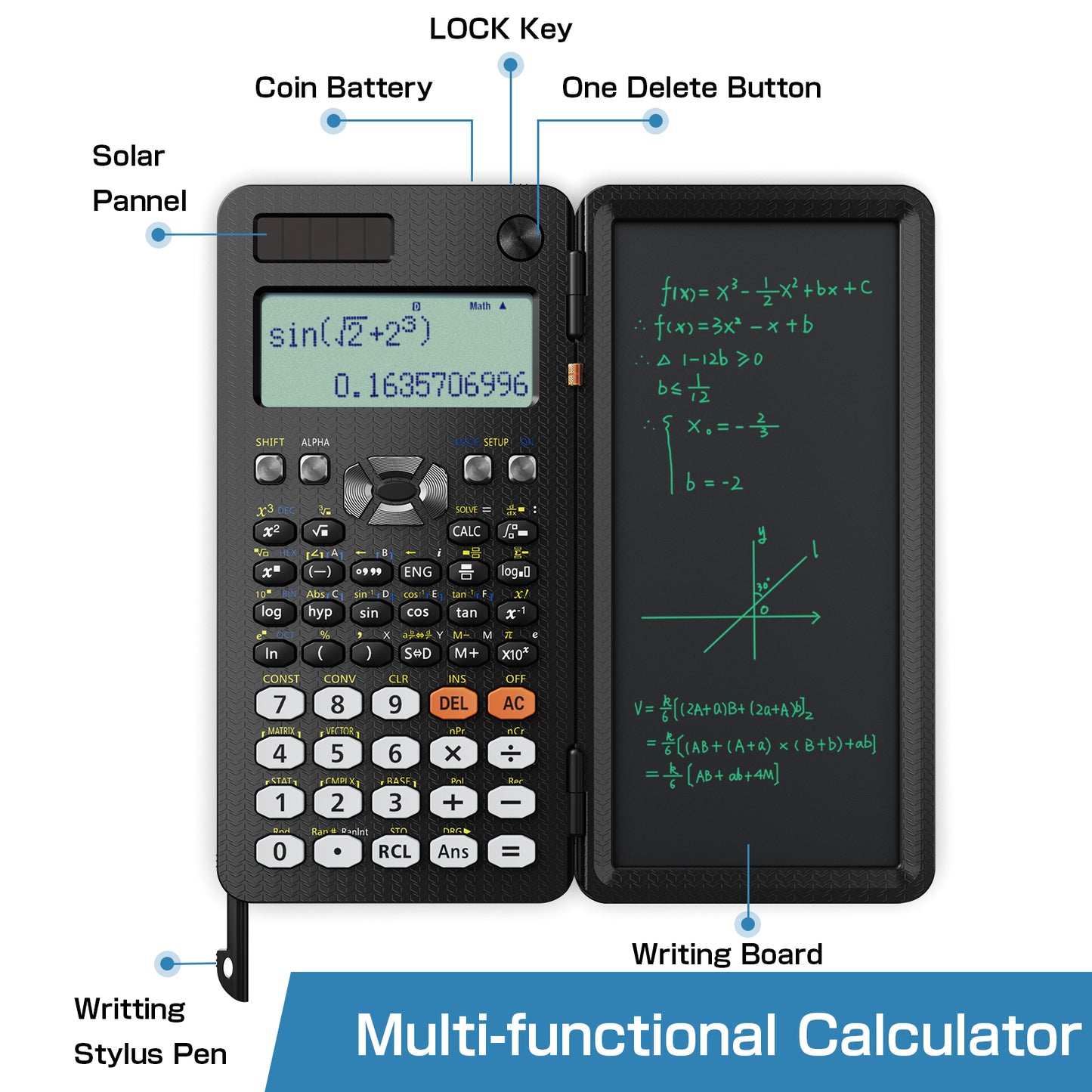 ROATEE 991ES 417 Functions Scientific Calculator with Writing Pad(Black)