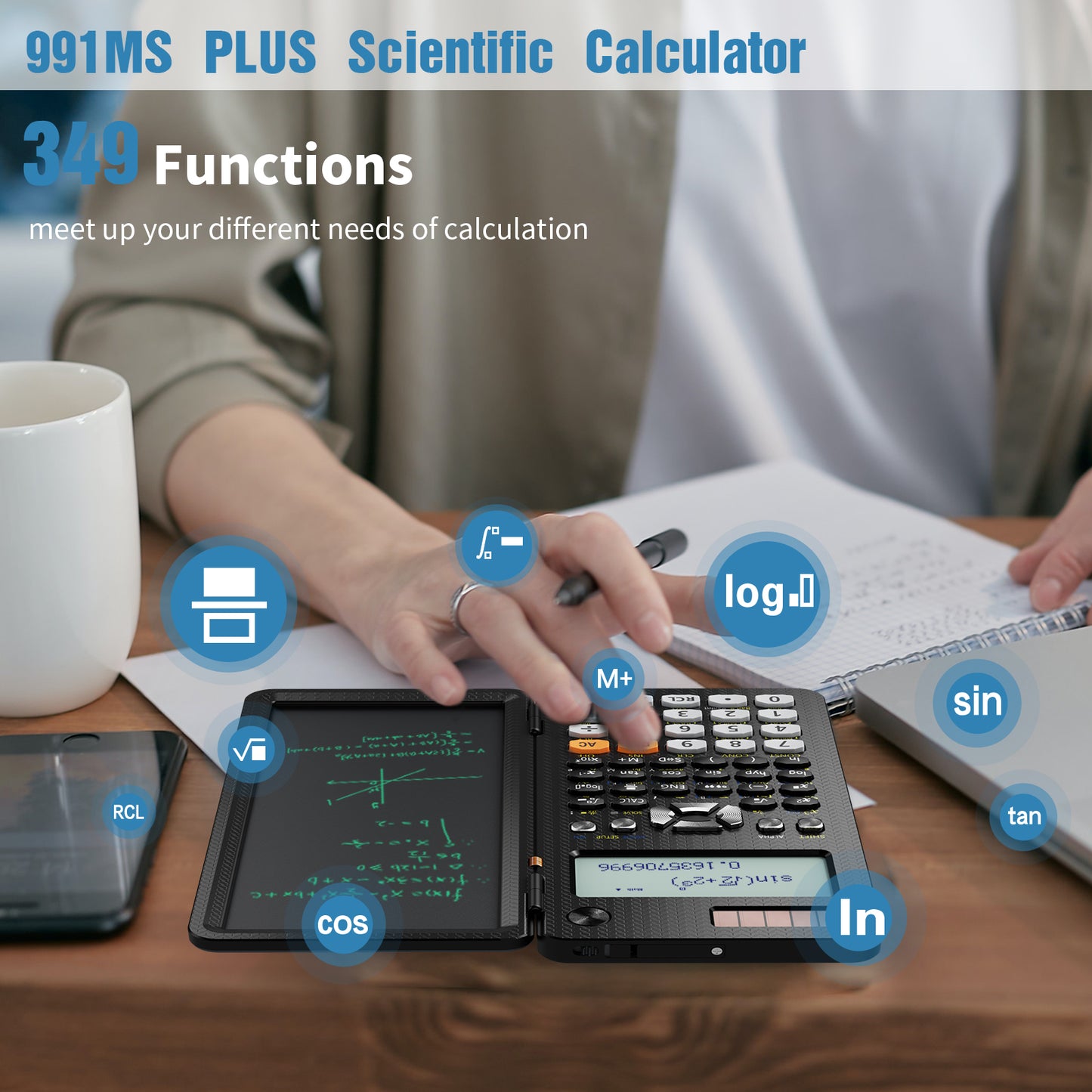 ROATEE 991ES 417 Functions Scientific Calculator with Writing Pad(Black)