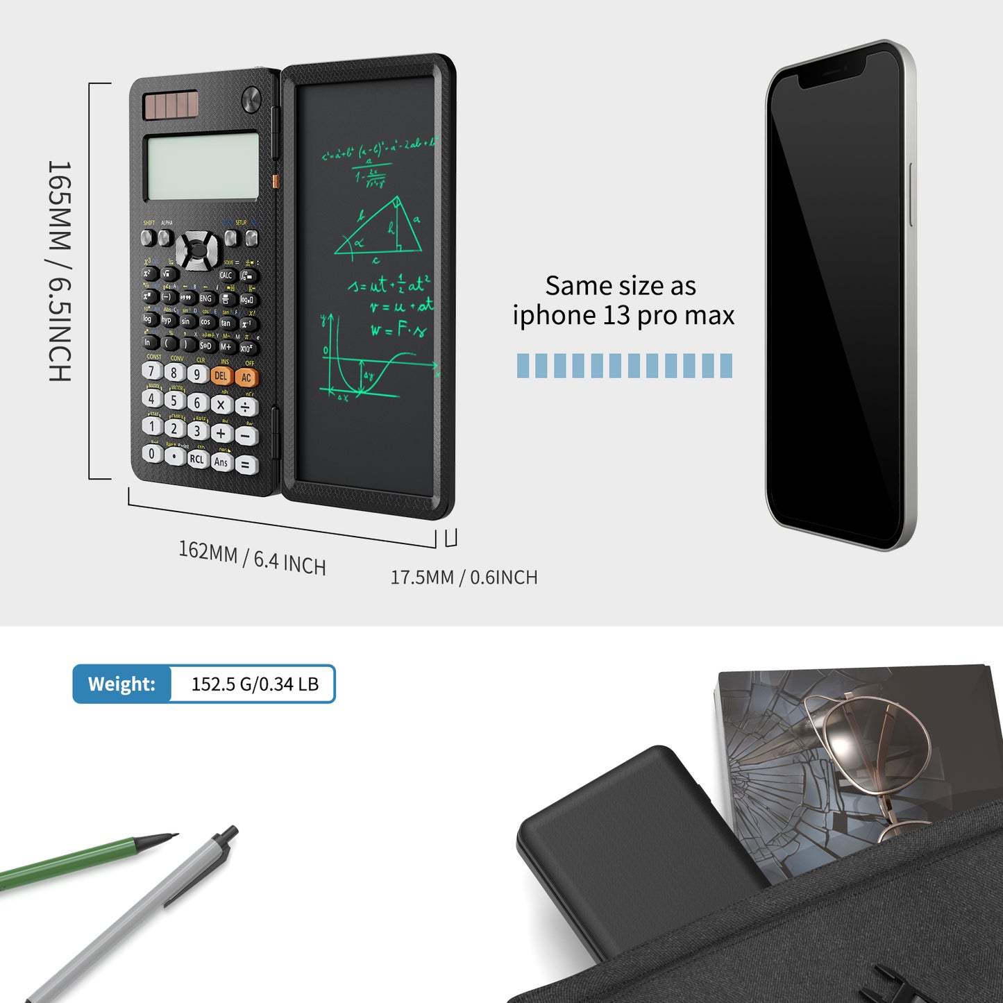 ROATEE 991ES 417 Functions Scientific Calculator with Writing Pad(Black)