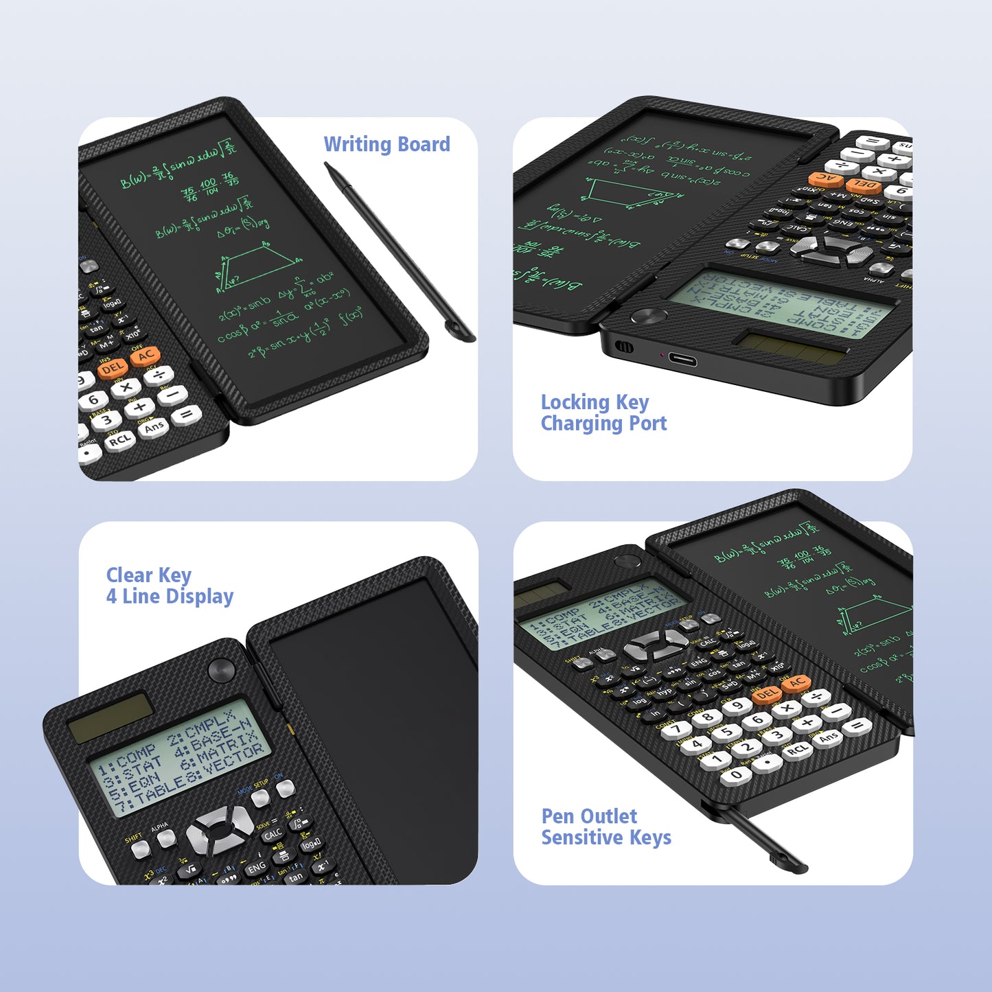 ROATEE Rechargeable 991ES MAX 417 Functions Scientific Calculator with Writing Pad(Black)