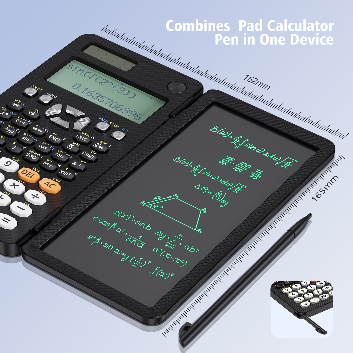 ROATEE Rechargeable 991ES MAX 417 Functions Scientific Calculator with Writing Pad(Black)