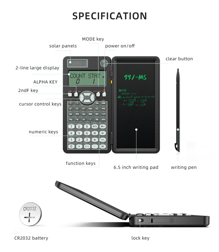 ROATEE 991MS 349 Functions Scientific Calculator with Writing Pad