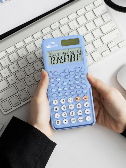 ROATEE 991MS 401 Functions Scientific Calculator 2-Line Display Desktop Calculator with Sliding Cover（Blue）