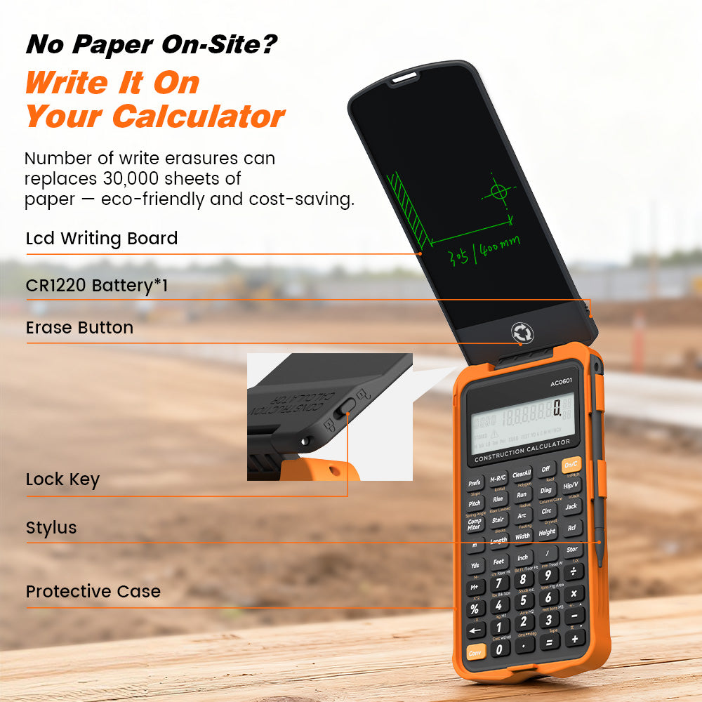 ROATEE Pocket 12 Digits Construction Calculator with Writing Board for Carpenter, Framer, Remodeler