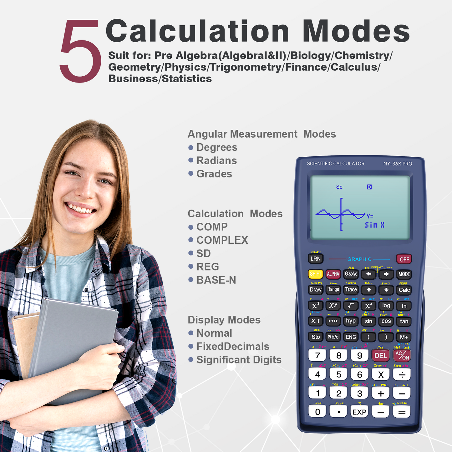 ROATEE 360 Functions Graphing Scientific Calculator with Dustproof Sliding Cover