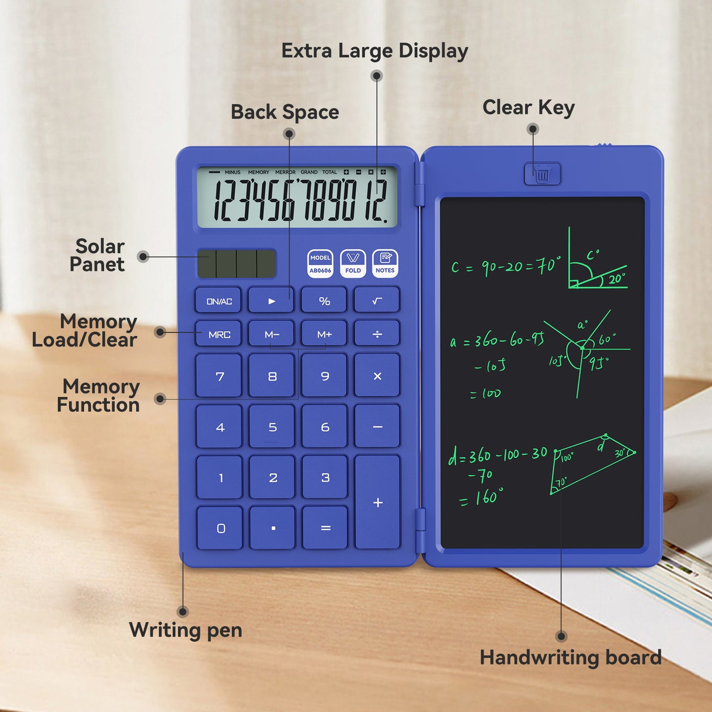 ROATEE Basic Calculator with Writing Board (Blue)