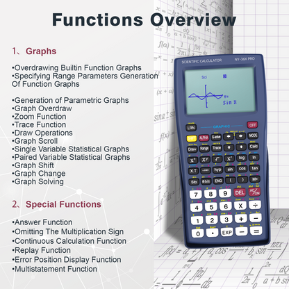 ROATEE 360 Functions Graphing Scientific Calculator with Dustproof Sliding Cover