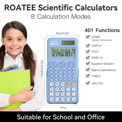ROATEE 991MS 401 Functions Scientific Calculator 2-Line Display Desktop Calculator with Sliding Cover（Blue）