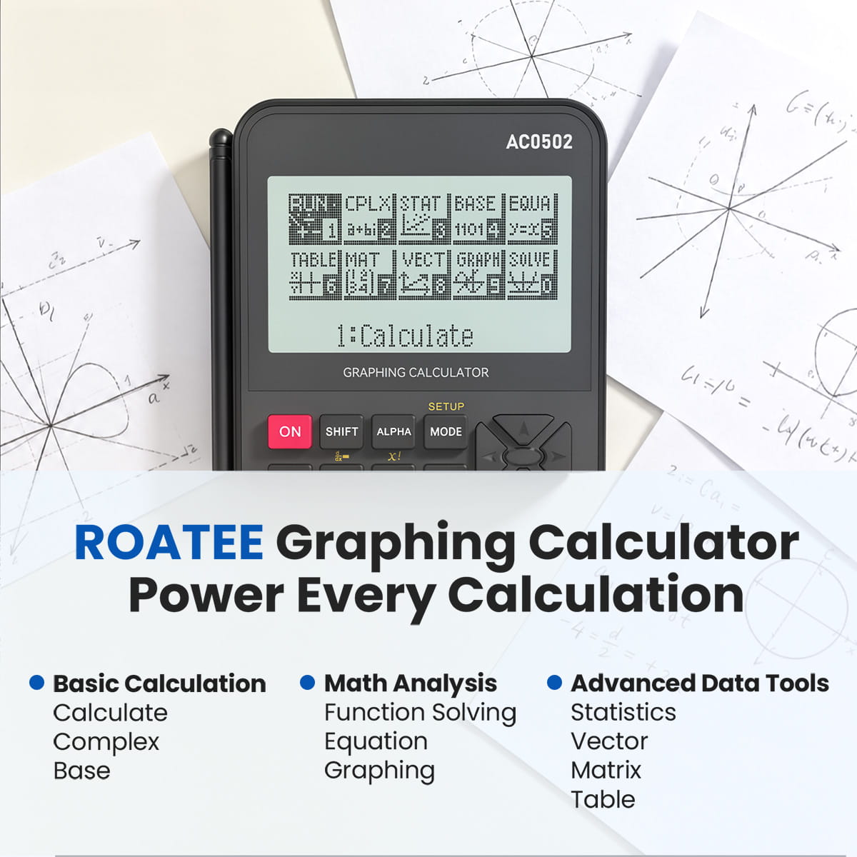 ROATEE Big Screen Rechargeable Graphing Scientific Calculator with Notepad