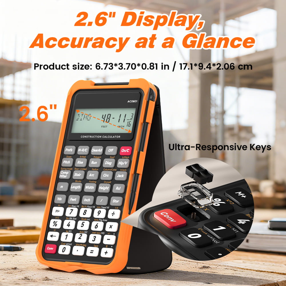 ROATEE Pocket 12 Digits Construction Calculator with Writing Board for Carpenter, Framer, Remodeler